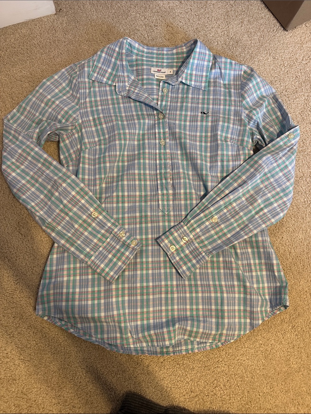 Vineyard Vines Blue & Mint Green Plaid Button-Down Shirt